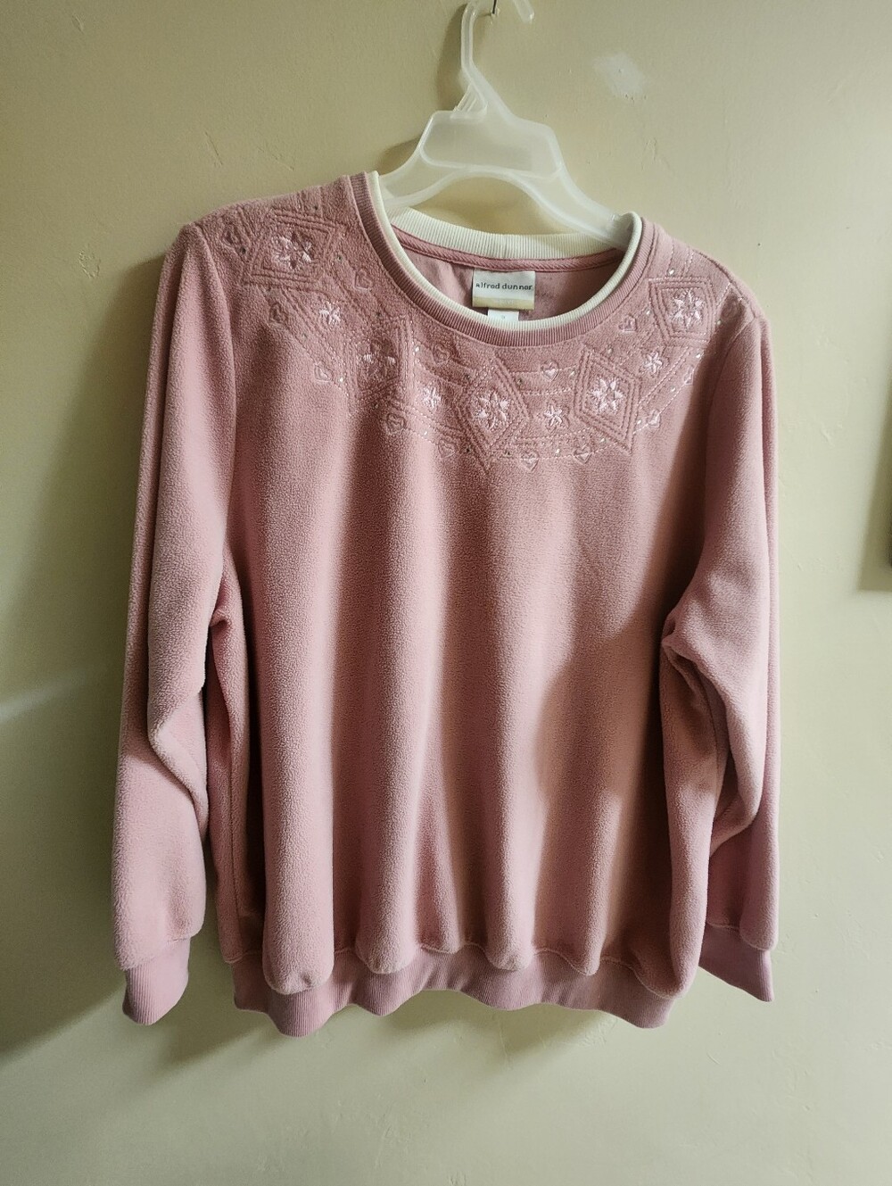 Embroidered Yoke Crewneck Sweater - Dusty Rose